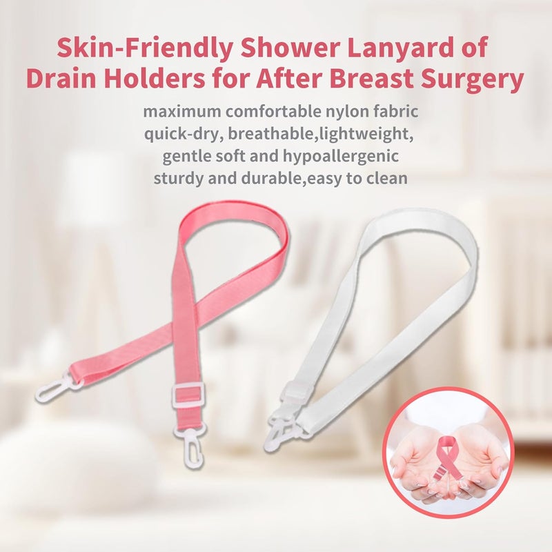 HJKEMI Shower Lanyard for Mastectomy Drain Holder with Hook 2PCS Quick Dry JP Drain Holders for After Breast Surgery Skin Friendly Drain Holder After Tummy Tuck Adjustable Mastectomy Recovery Supplies - Image 5